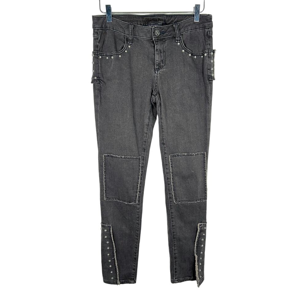 Allen B. Women's Studded Straight Leg Jeans 8 Black Distressed Stretch Low Rise